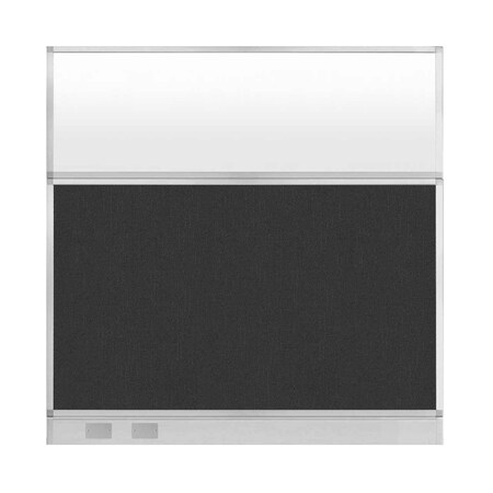 Versare Hush Panel Configurable Cubicle Partition 6' x 6' Black Fabric Frosted Window w/ Cable Channel 1856331-3